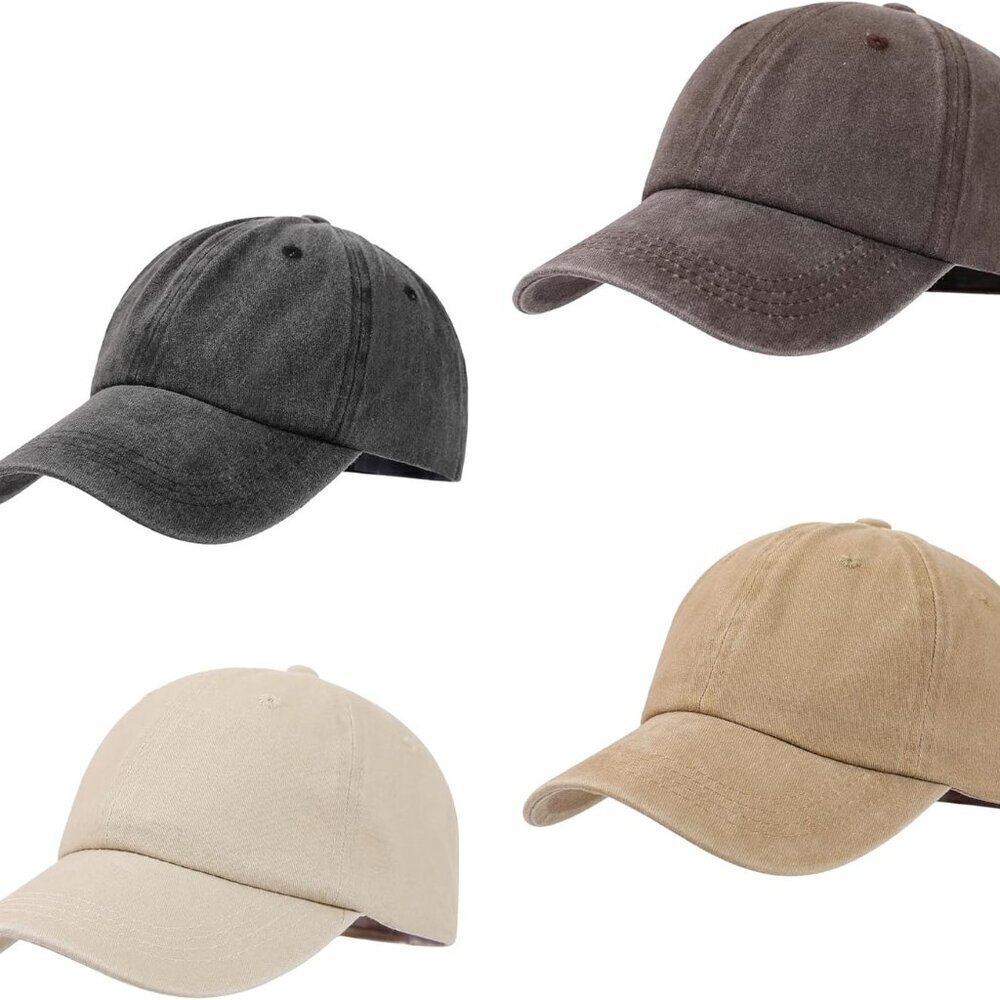 4 Pcs Cotton Baseball Caps Unisex Adjustable Vintage Dad Hat Men Women Teen